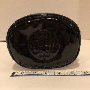 Tory Burch black patent leather look cosmetic bag